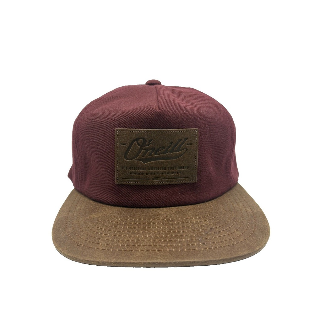 O'Neil Maroon Suede Snap Back Hat Leather Strap